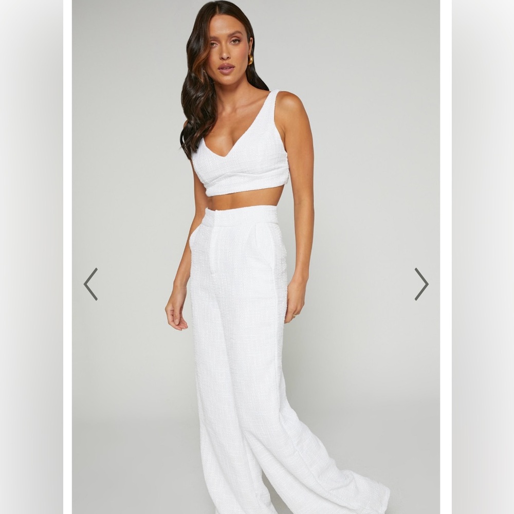 Showpo Ivory Textured Wide Leg Pants & Top Set - Picture 3 of 8